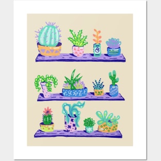 Succulents and Green Cactus on a Shelf Posters and Art